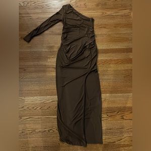 CLUB L Paloma Brown Maternity One Sleeve Asymmetric Maxi Dress